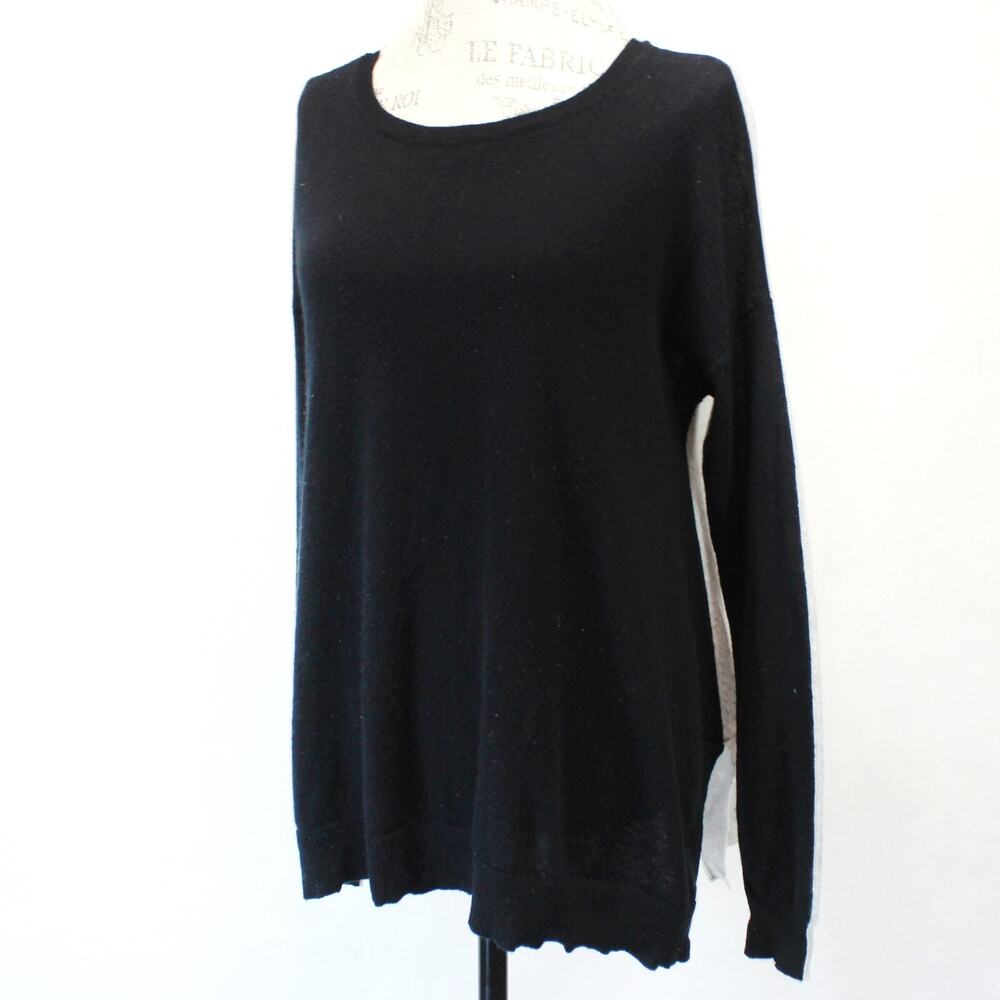 Autumn 100% Cashmere Black/Gray Pocket Crew Neck Sweater Pullover Medium